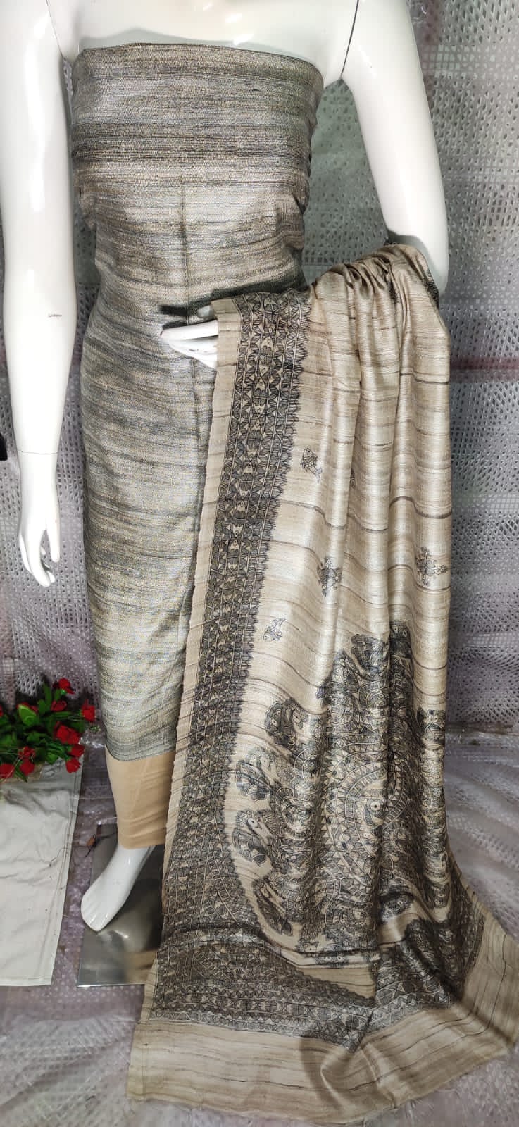 Pure tussar ghicha suit silk ZONE