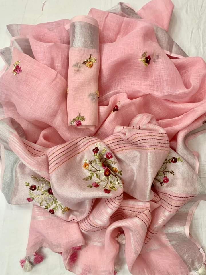 Pure linen handwork saree SILK ZONE