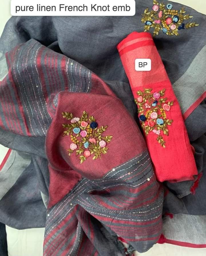 Pure linen handwork saree SILK ZONE
