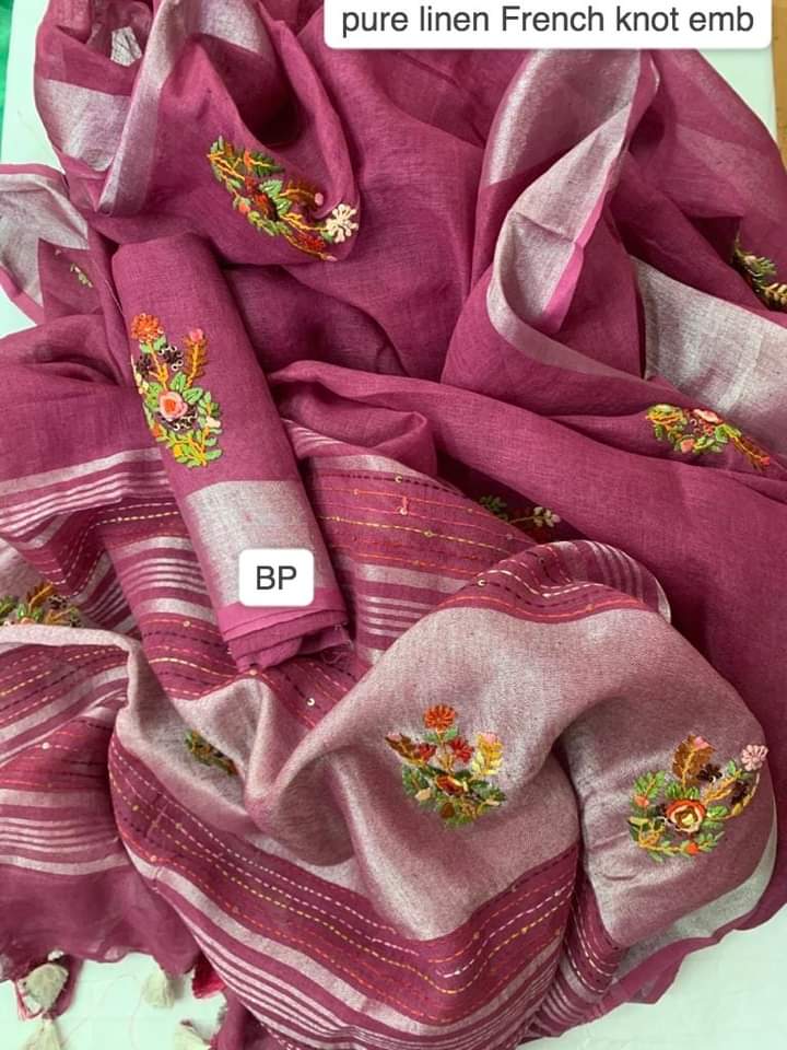 Pure linen handwork saree SILK ZONE