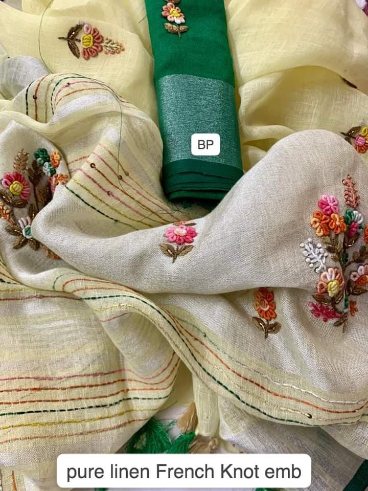 Pure linen handwork saree SILK ZONE