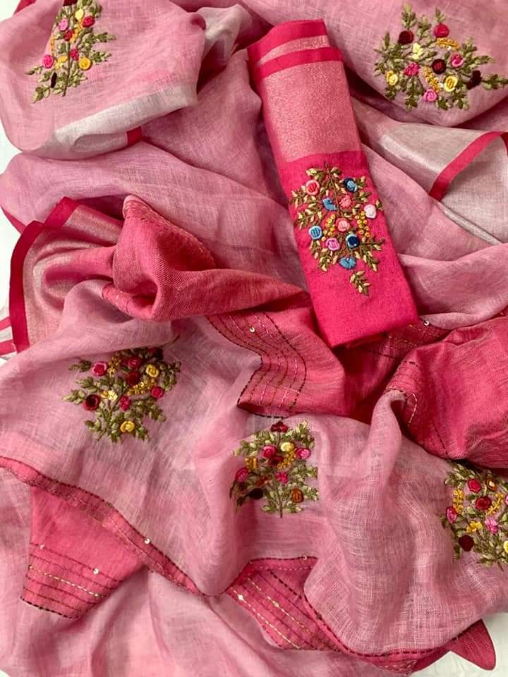 Pure linen handwork saree SILK ZONE