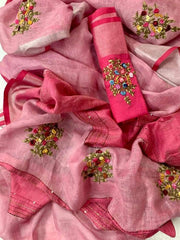 Pure linen handwork saree SILK ZONE