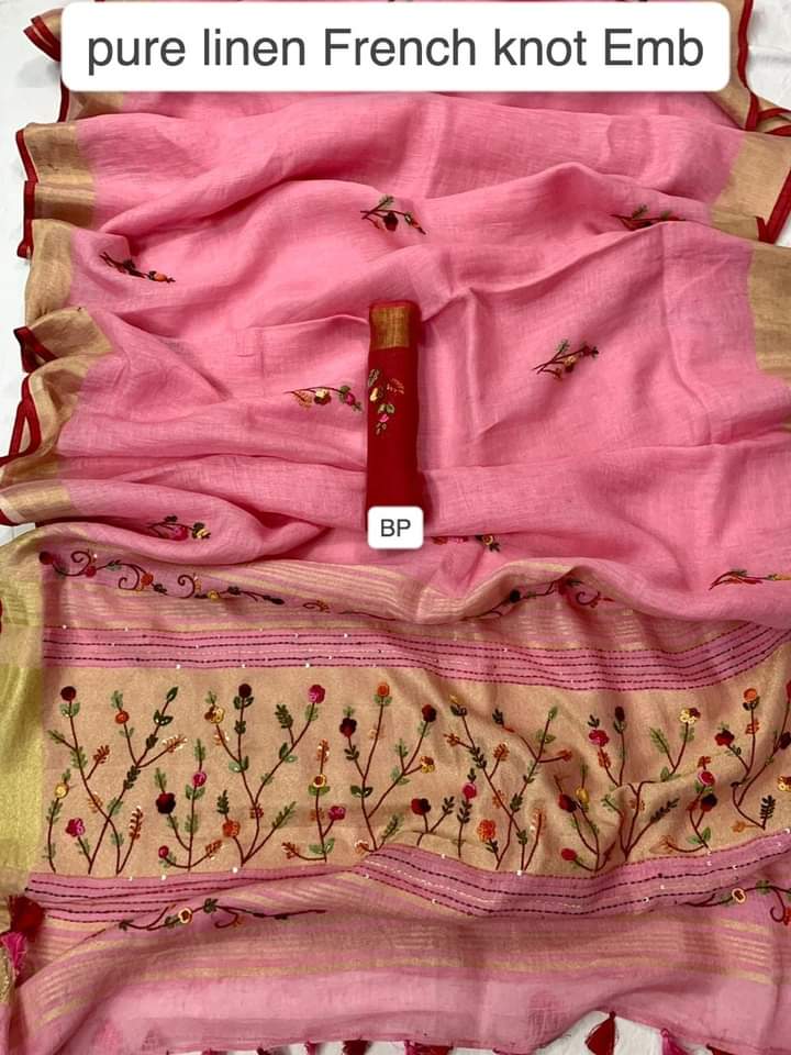 Pure linen handwork saree SILK ZONE