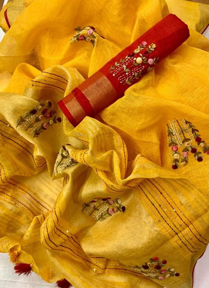 Pure linen handwork saree SILK ZONE