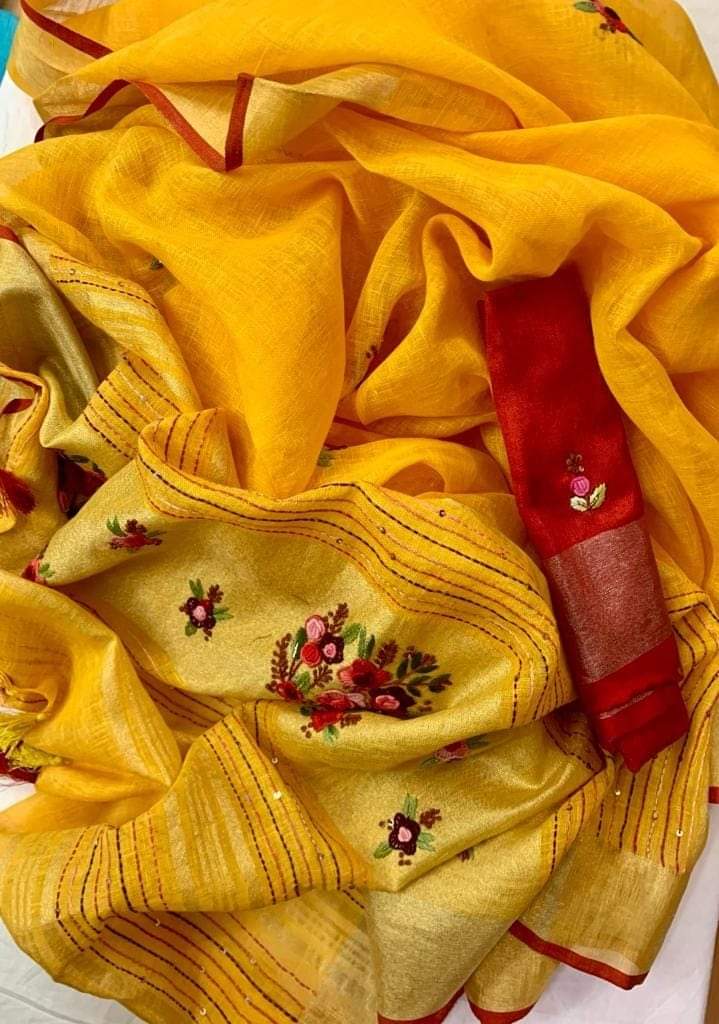 Pure linen handwork saree SILK ZONE