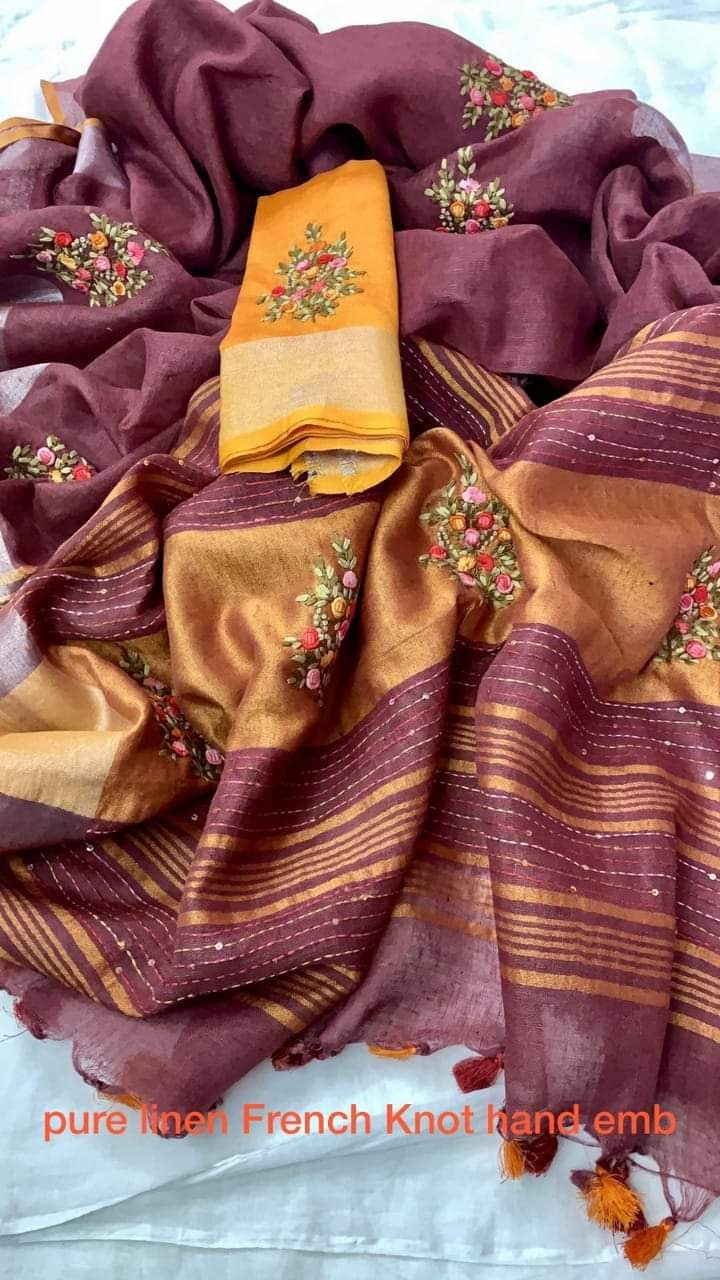 Pure linen handwork saree SILK ZONE
