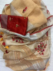 Pure linen handwork saree SILK ZONE