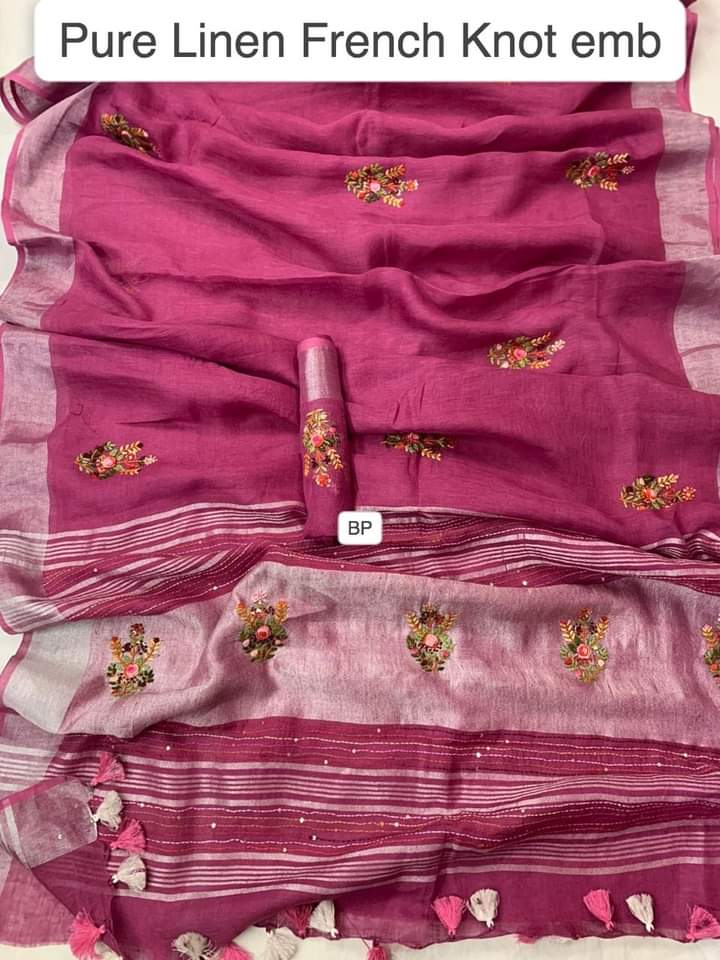 Pure linen handwork saree SILK ZONE