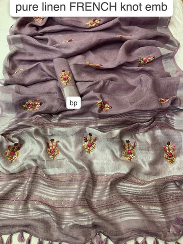 Pure linen handwork saree SILK ZONE