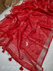 Pure silk linen embroidery saree SILK ZONE