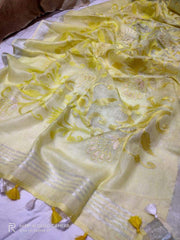 Pure silk linen embroidery saree SILK ZONE