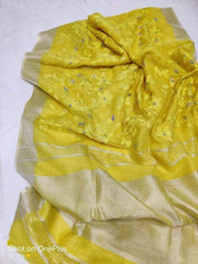 Pure silk linen embroidery saree SILK ZONE