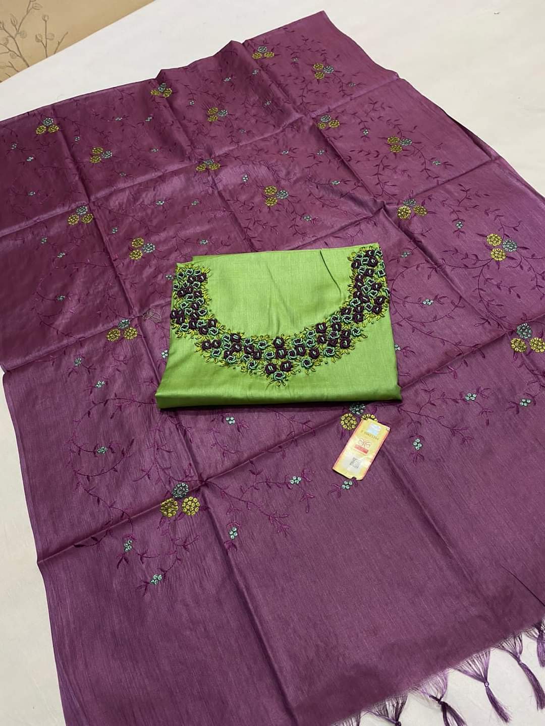 Tussar silk handwork embroidery suit SILK ZONE