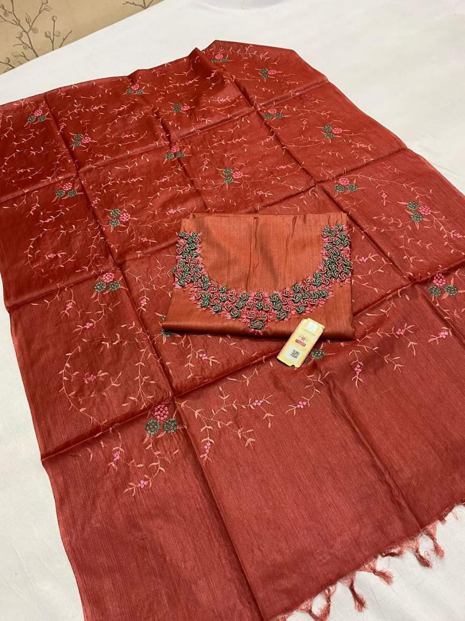 Tussar silk handwork embroidery suit SILK ZONE