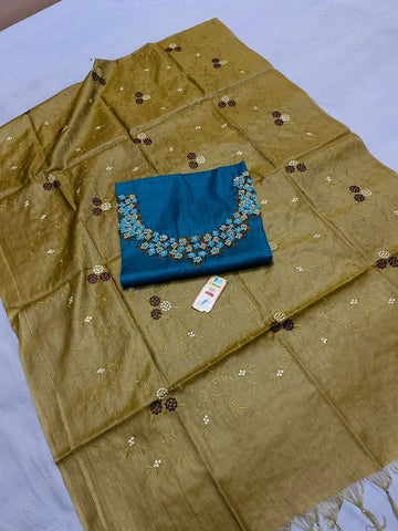 Tussar silk handwork embroidery suit SILK ZONE