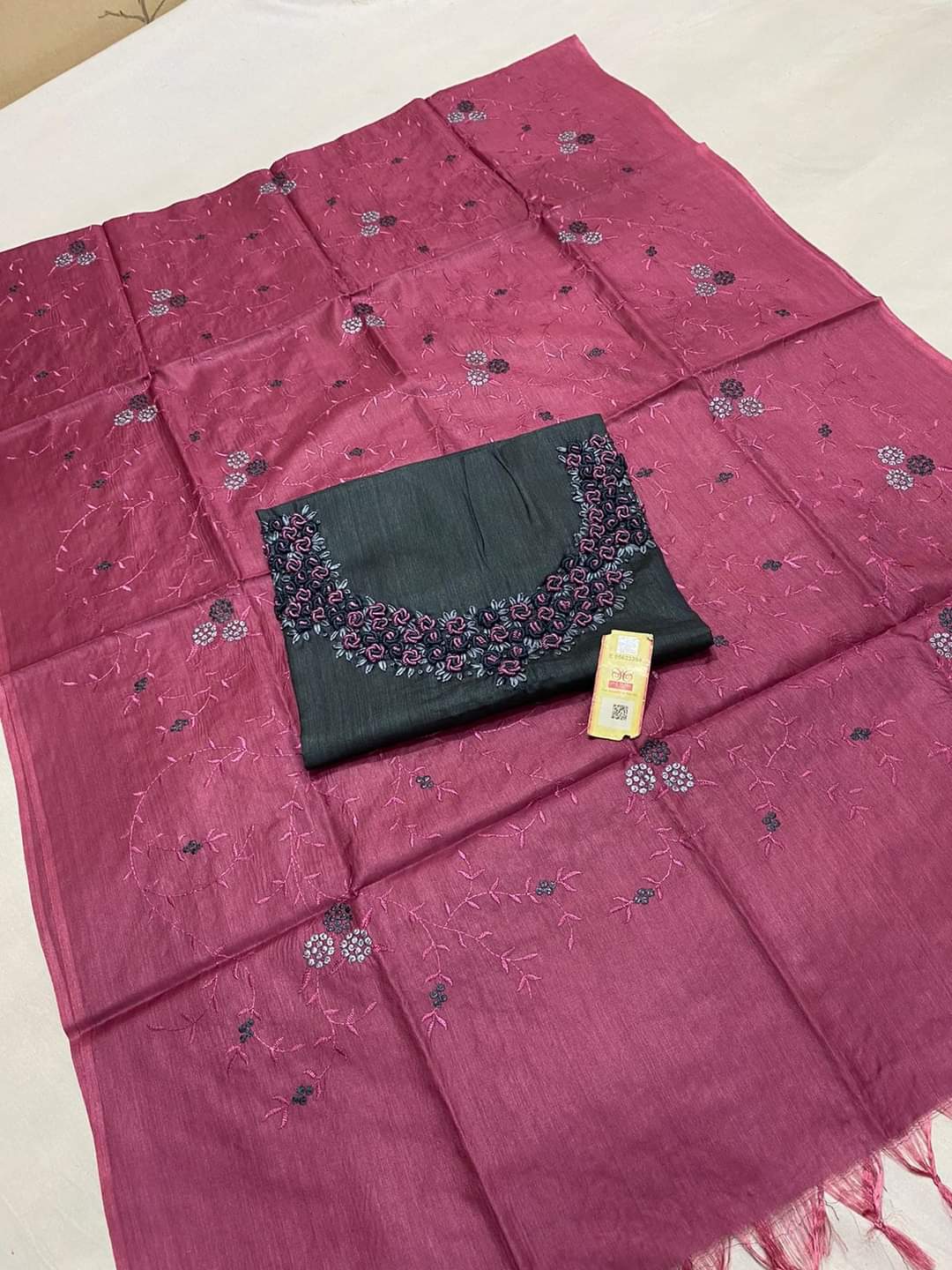 Tussar silk handwork embroidery suit SILK ZONE