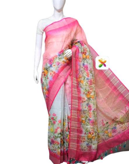 PURE LINEN DIGITAL PRINT SAREE SILK ZONE