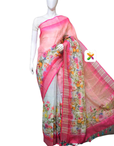 PURE LINEN DIGITAL PRINT SAREE SILK ZONE