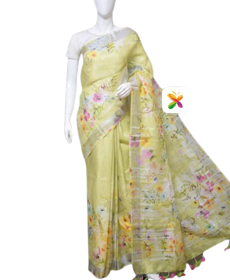 PURE LINEN DIGITAL PRINT SAREE SILK ZONE