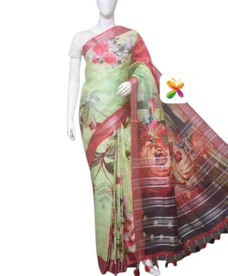 PURE LINEN DIGITAL PRINT SAREE SILK ZONE
