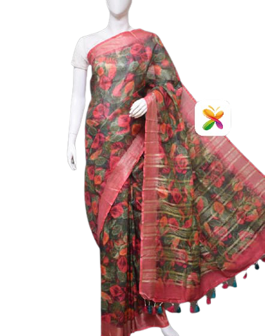 PURE LINEN DIGITAL PRINT SAREE SILK ZONE