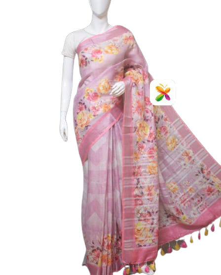 PURE LINEN DIGITAL PRINT SAREE SILK ZONE