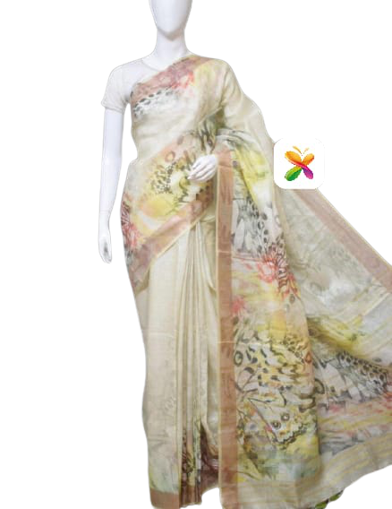 PURE LINEN DIGITAL PRINT SAREE SILK ZONE