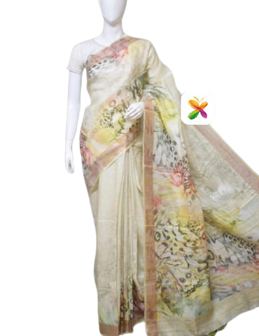 PURE LINEN DIGITAL PRINT SAREE SILK ZONE