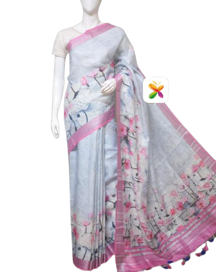 PURE LINEN DIGITAL PRINT SAREE SILK ZONE