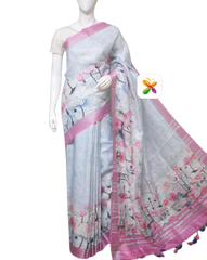 PURE LINEN DIGITAL PRINT SAREE SILK ZONE