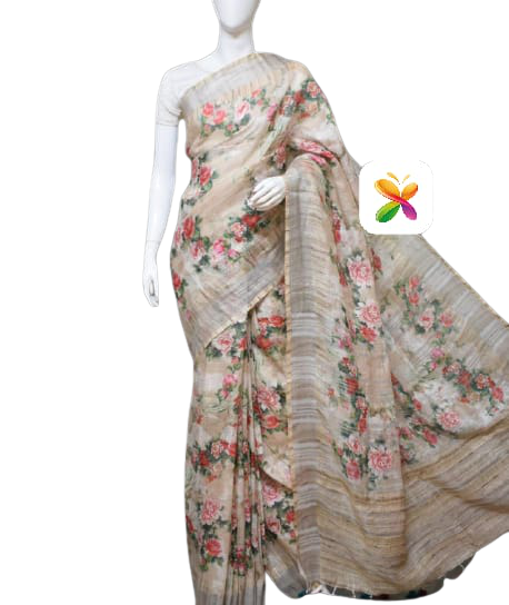 PURE LINEN DIGITAL PRINT SAREE SILK ZONE