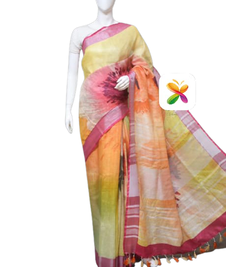 PURE LINEN DIGITAL PRINT SAREE SILK ZONE