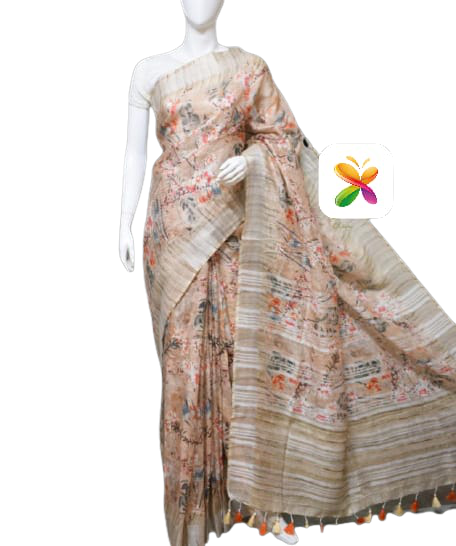 PURE LINEN DIGITAL PRINT SAREE SILK ZONE