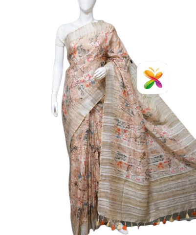 PURE LINEN DIGITAL PRINT SAREE SILK ZONE