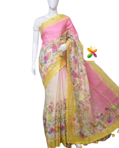 PURE LINEN DIGITAL PRINT SAREE SILK ZONE