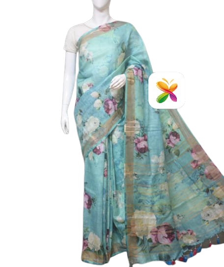 PURE LINEN DIGITAL PRINT SAREE SILK ZONE