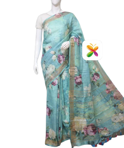 PURE LINEN DIGITAL PRINT SAREE SILK ZONE