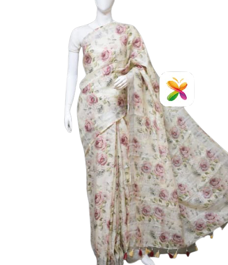 PURE LINEN DIGITAL PRINT SAREE SILK ZONE