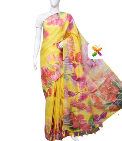 PURE LINEN DIGITAL PRINT SAREE SILK ZONE