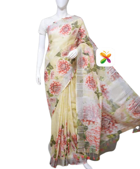 PURE LINEN DIGITAL PRINT SAREE SILK ZONE