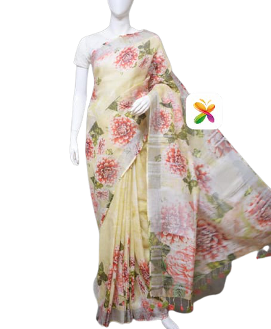 PURE LINEN DIGITAL PRINT SAREE SILK ZONE