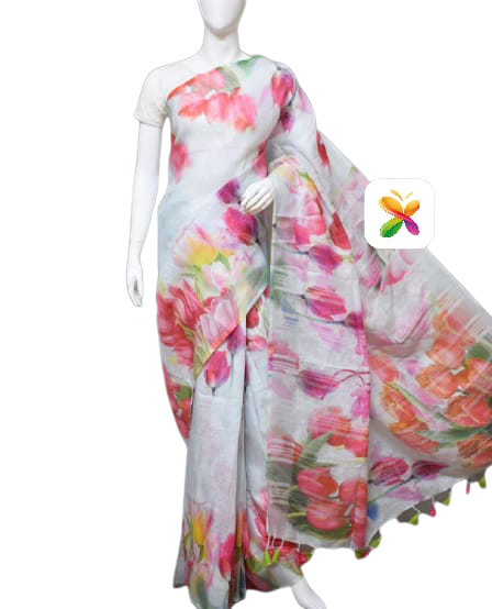 PURE LINEN DIGITAL PRINT SAREE SILK ZONE