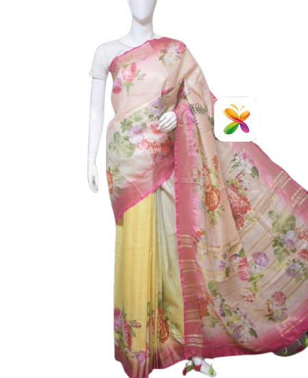 PURE LINEN DIGITAL PRINT SAREE SILK ZONE