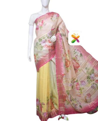 PURE LINEN DIGITAL PRINT SAREE SILK ZONE