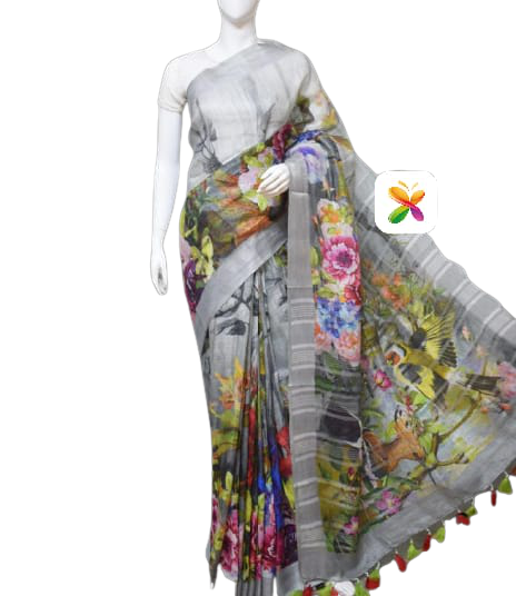 PURE LINEN DIGITAL PRINT SAREE SILK ZONE