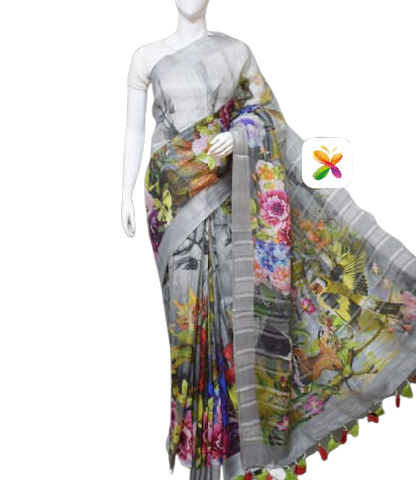 PURE LINEN DIGITAL PRINT SAREE SILK ZONE