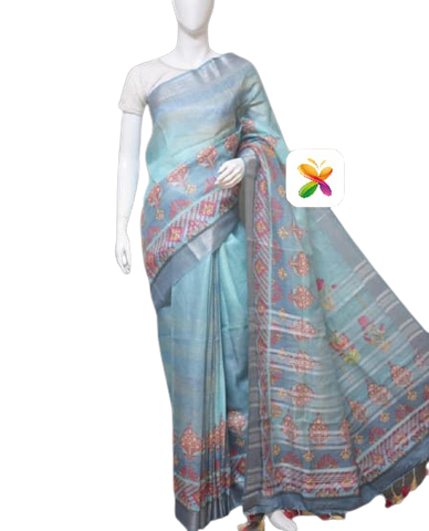 PURE LINEN DIGITAL PRINT SAREE SILK ZONE