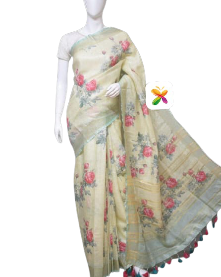 PURE LINEN DIGITAL PRINT SAREE SILK ZONE