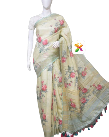 PURE LINEN DIGITAL PRINT SAREE SILK ZONE